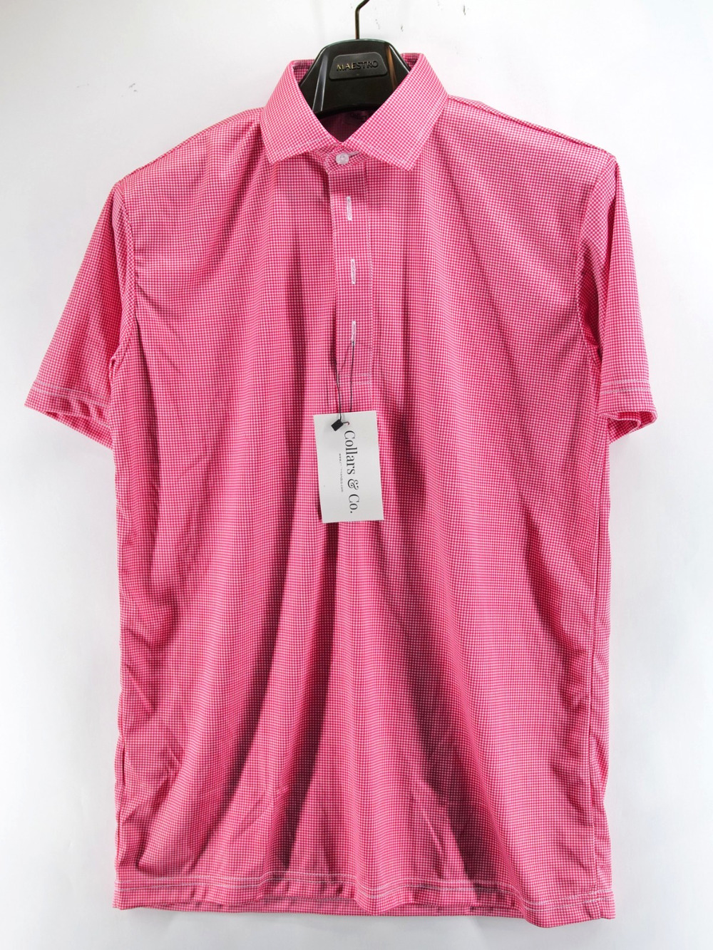 Collars and Co Dress Collar Polo Shirt Men M Houndstooth Pink Red